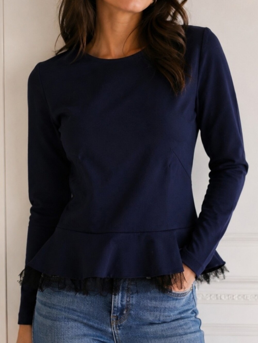 J.Crew Navy Blue Top with Black Tulle Hem Sz. XS